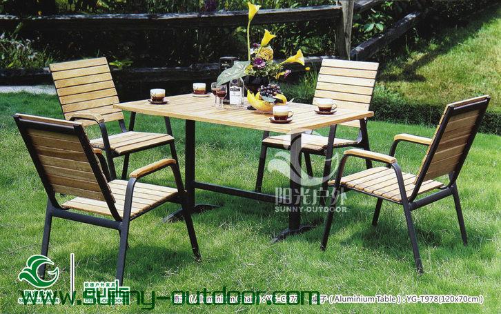 供应户外餐桌椅、铝木桌子椅子、扶手椅、方桌方椅、木凳
