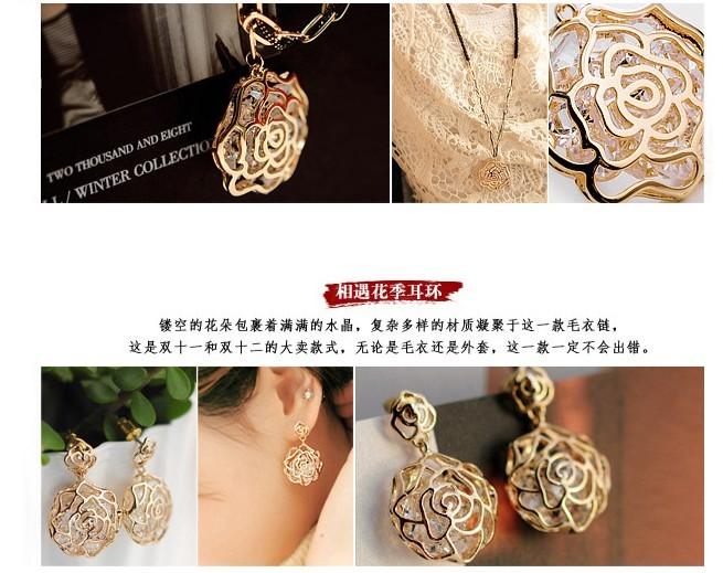 供应时尚镂空锆石玫瑰花耳环订做，批发，镂空锆石玫瑰花耳环生产厂家