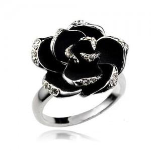 义乌合金饰品厂供应韩国流行饰品唯美黑玫瑰高档戒指-爱很美