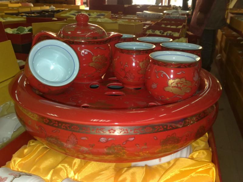 景德镇市中国红茶具红瓷茶具金龙一壶四厂家供应中国红茶具，红瓷茶具-金龙一壶四杯碟