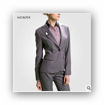 标题：职业西服定做,职业西服订做—（重庆美搏尔）灰色套装长袖一粒扣图片