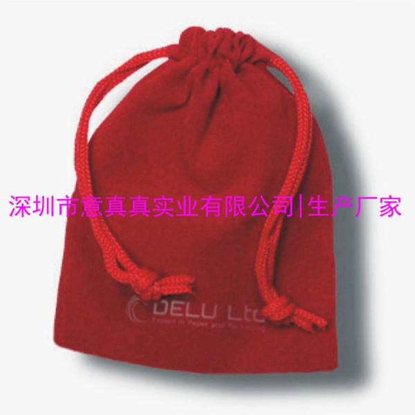 供应红色穿绳袋生产加工厂家，定做绒布穿绳袋束口袋