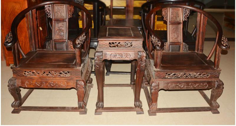 红木家具中式古典太师椅实木雕花休闲椅会客椅红酸枝皇宫椅三件套