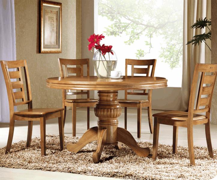 供应实木圆餐桌一桌四椅组合广西客厅首选餐桌椅组合价格合理图片