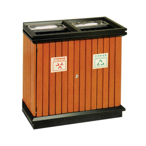 供应钢木木条分类垃圾箱、北京分类垃圾桶，园林式钢木垃圾箱