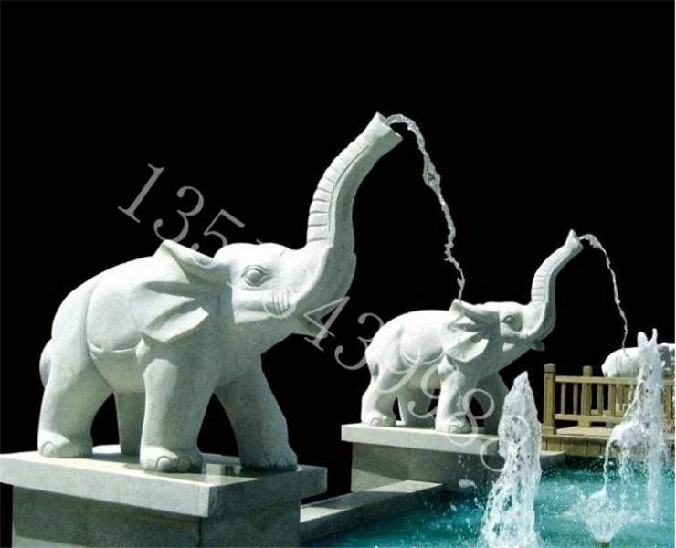 供应石雕大象喷水汉白玉大理石厂家图片