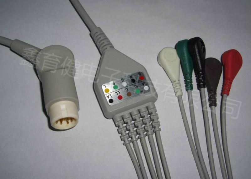 供应飞利浦12针一体五导心电导联线扣式/产品广泛用于飞利浦监护仪、抗干扰能力强、性能稳定