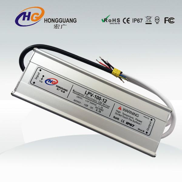 深圳厂家供应100W12V LED防水型开关电源，宏广品牌防水电源图片