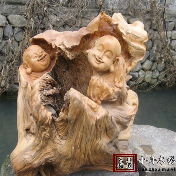天然香樟木雕弥勒工艺品家居摆件批发