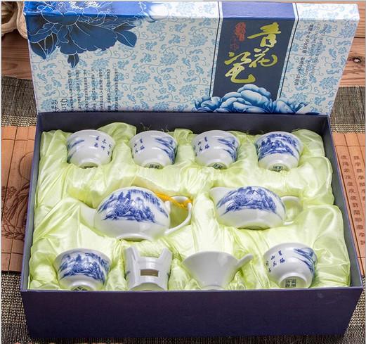 供应陶瓷茶具套装高档青花瓷功夫茶具套装白瓷茶具商务礼盒珠海厂家订做