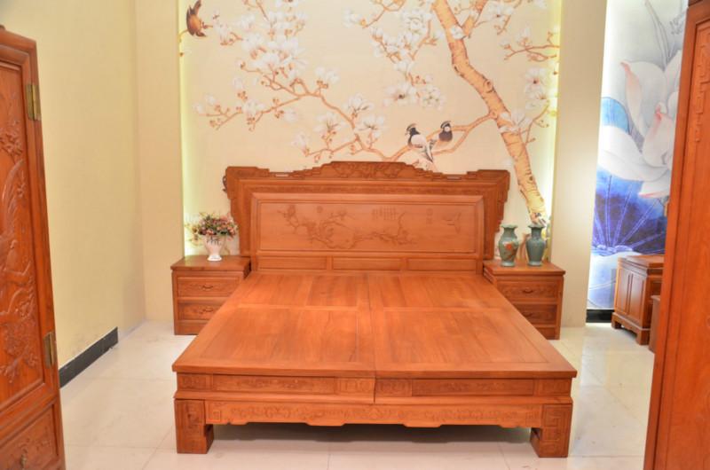供应红木卧室鸟语花香双人床，1.8m大床，正宗花梨木