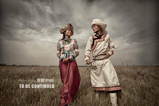 供应蒙古袍婚纱摄影，蒙古族婚纱照系列