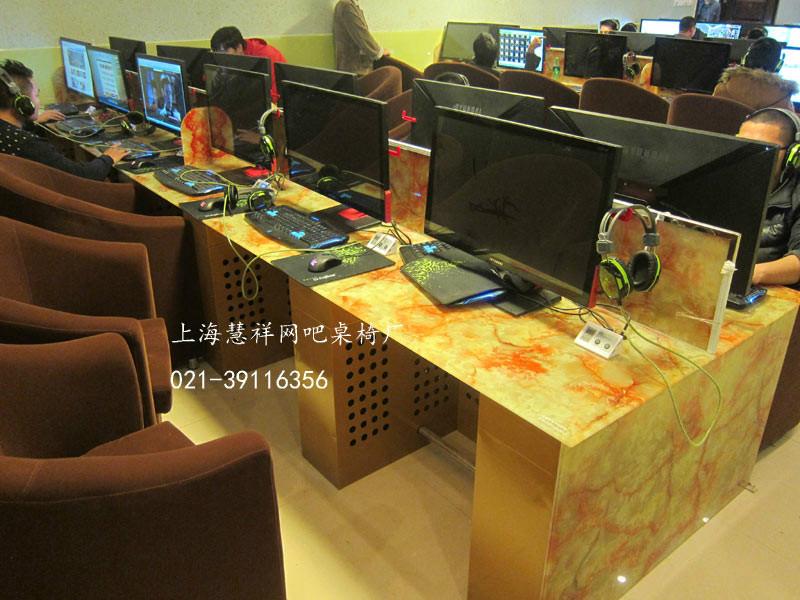 供应上海网吧桌椅钢化玻璃电脑桌 大理石纹面网吧桌