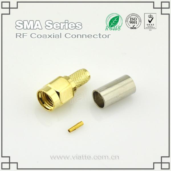 供应反极性SMA公头母针射频转接器 直式铆压接RG58_LMR195同轴线缆