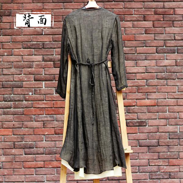 深圳市棉麻中式复古亚麻长袍连衣裙袍子厂家