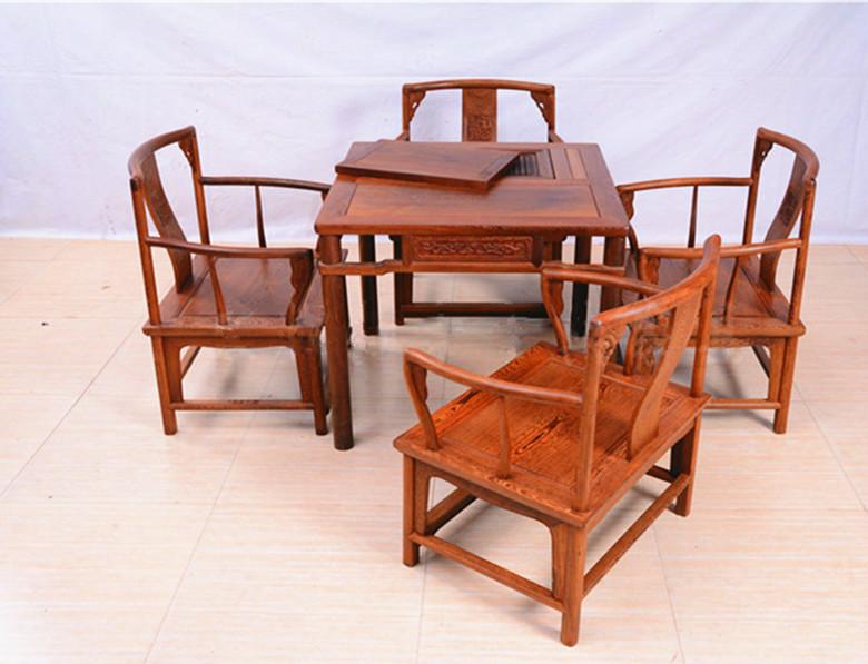 红木家具 鸡翅木茶桌 中式实木茶桌茶台 鸡翅木围椅泡茶桌五件套