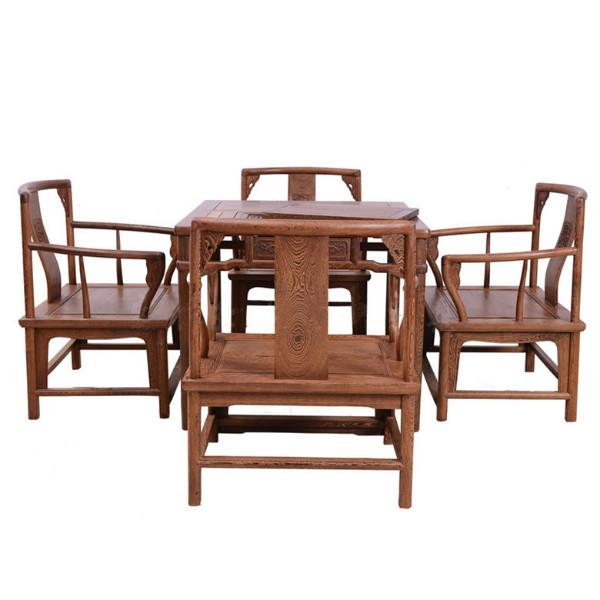 红木家具鸡翅木茶桌中式实木茶桌茶台鸡翅木围椅泡茶桌五件套图片