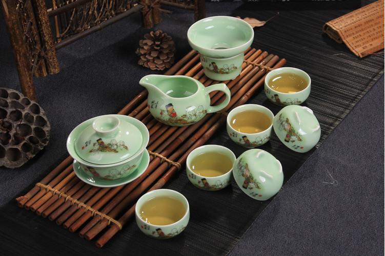 供应厂家直销三羊开泰龙泉青瓷茶具.