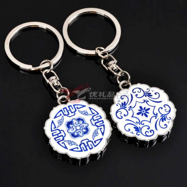 供应中国风青花瓷钥匙扣创意钥匙链  创意特色礼品定制logo