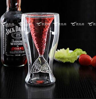 水晶美人鱼双层玻璃杯子创意礼品杯供应水晶美人鱼双层玻璃杯子创意礼品杯定制