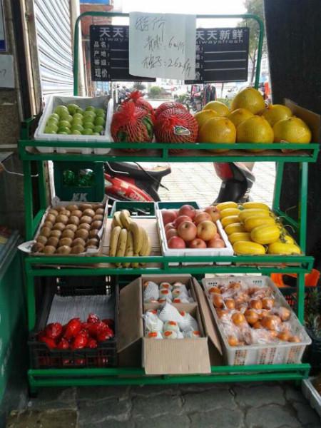 供应房山蔬菜水果架子三层展架，铁制蔬菜水果展示架，水果货架图片